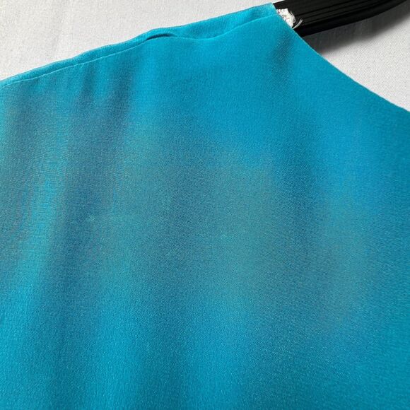 Suzi Chin Maggy Boutique 100% Silk Blue Color Blocked Draped Sleeveless Dress 8 - Picture 9 of 11